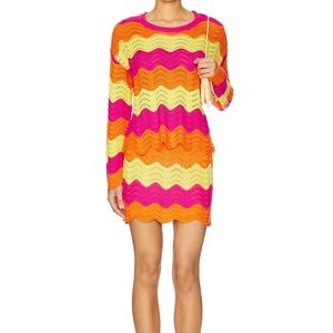 Beach Riot Riviera Waves zigzag Knit Sweater Skirt Pink Orange Yellow Dress Set